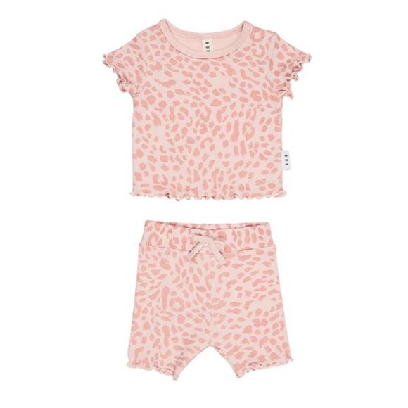 HuxBaby Animal Rib Tee + Short SetSz 12-18 Pink Leopard Spring Summer MSRP $59 - Picture 1 of 9